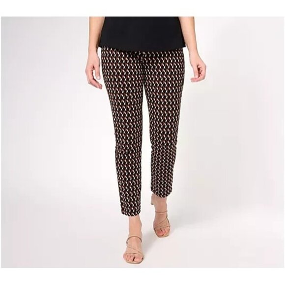 Susan Graver Premium Stretch Slim Ankle Pant Black/Spice Petite 2X A610539 - Picture 1 of 2